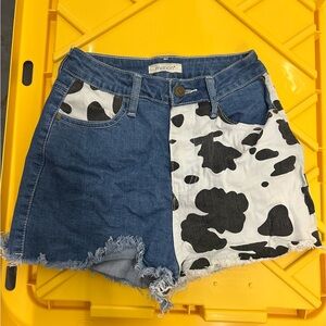 Mebon Size 24 Blue and Black Cow Print Women Shorts